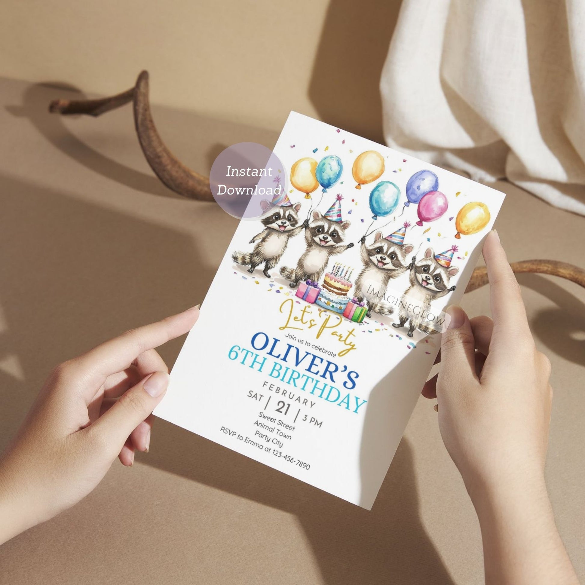 Printable raccoon birthday design for boys

