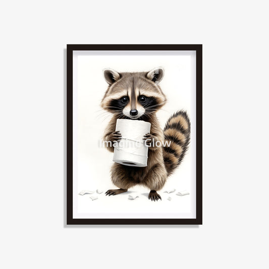 Raccoon in toilet printable featuring a funny animal illustration