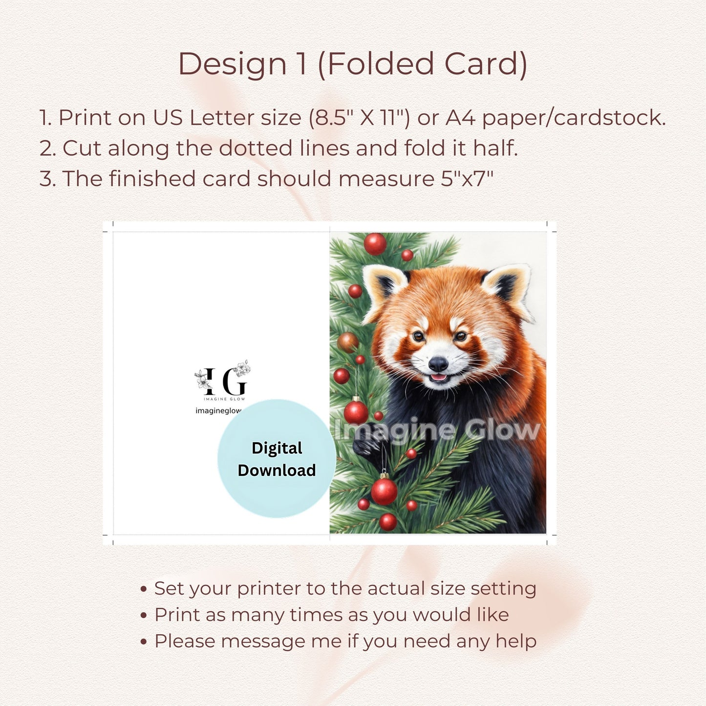 Red Panda Holiday Card - Printable Christmas Animal Greeting