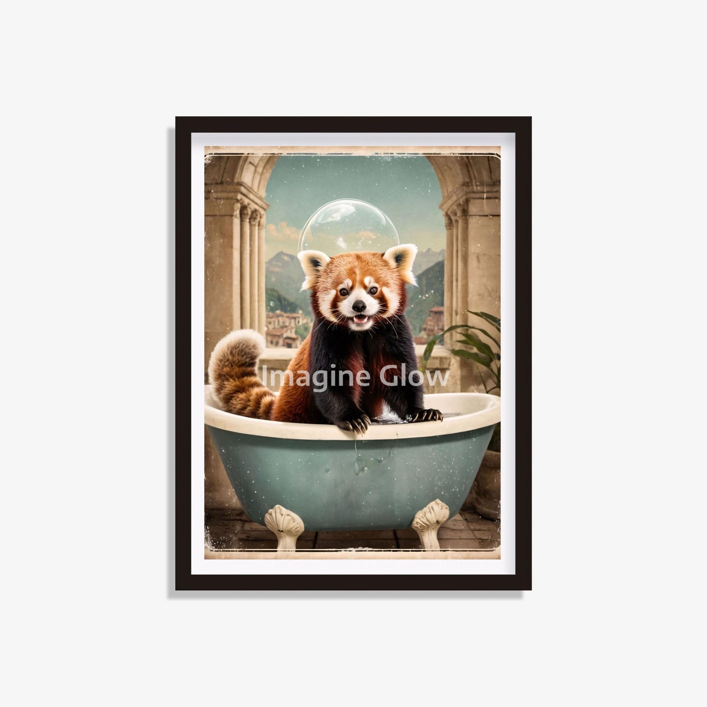 Red panda in bathtub printable featuring a cute animal illustration
