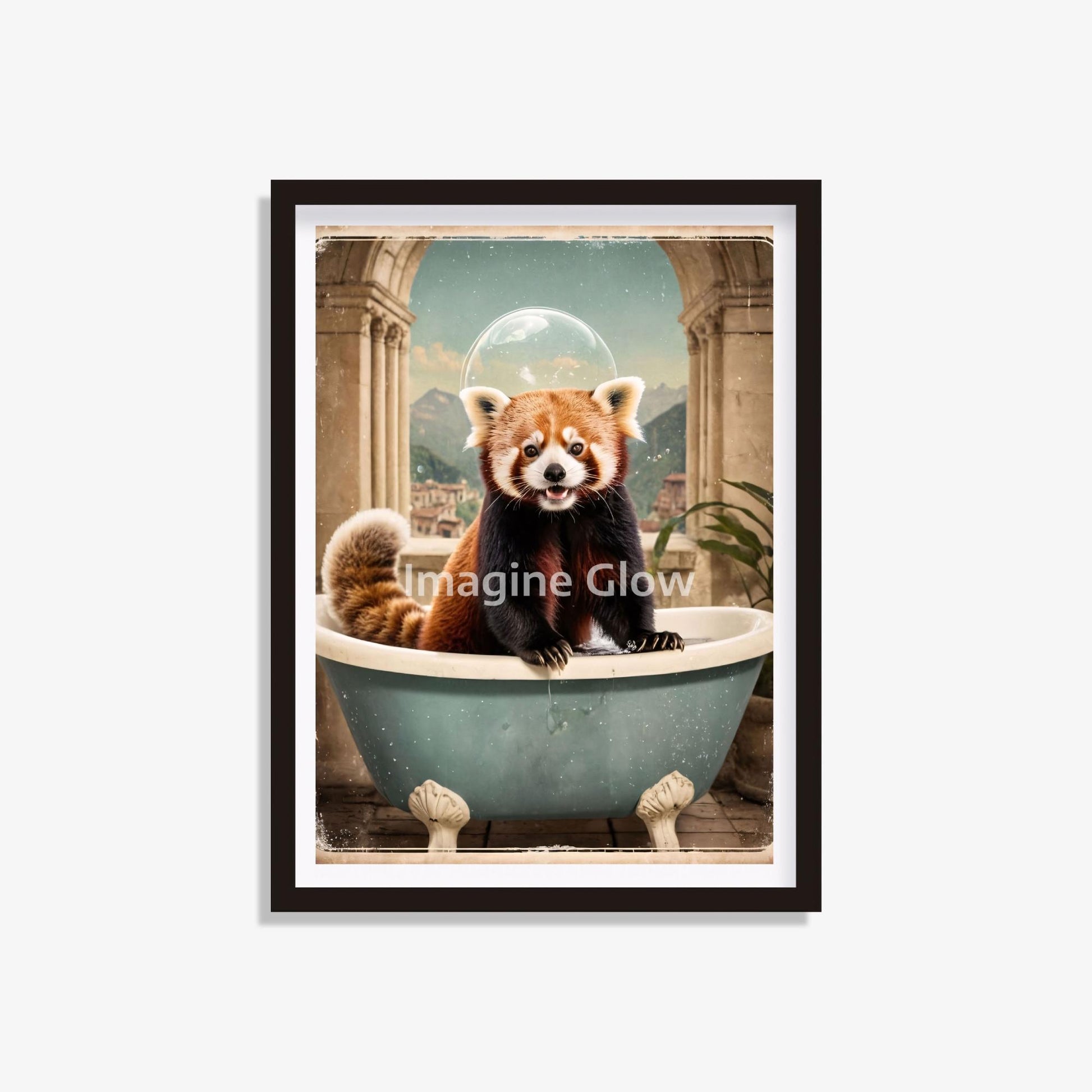 Red panda in bathtub printable featuring a cute animal illustration