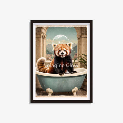 Red panda in bathtub printable featuring a cute animal illustration