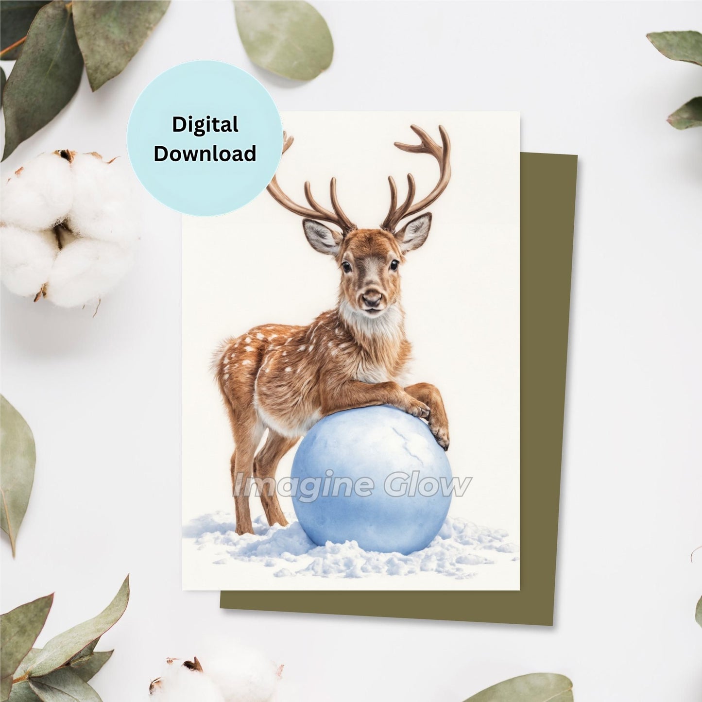 Reindeer Greeting Card - Printable Winter Holiday Art