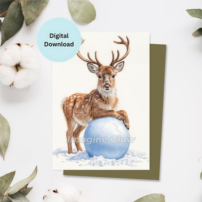Reindeer Greeting Card - Printable Winter Holiday Art