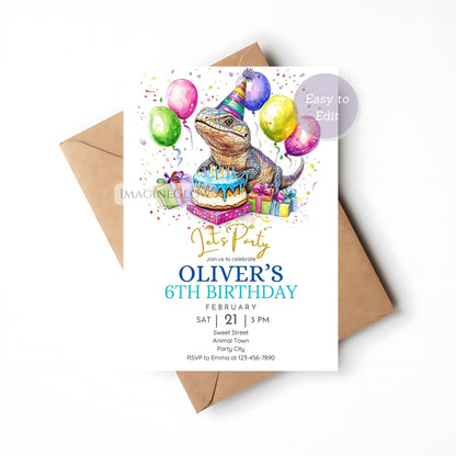 Editable reptile party invite for kids
