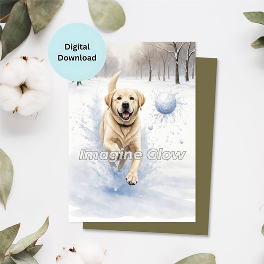 Retriever Greeting Card - Printable Winter Dog Card