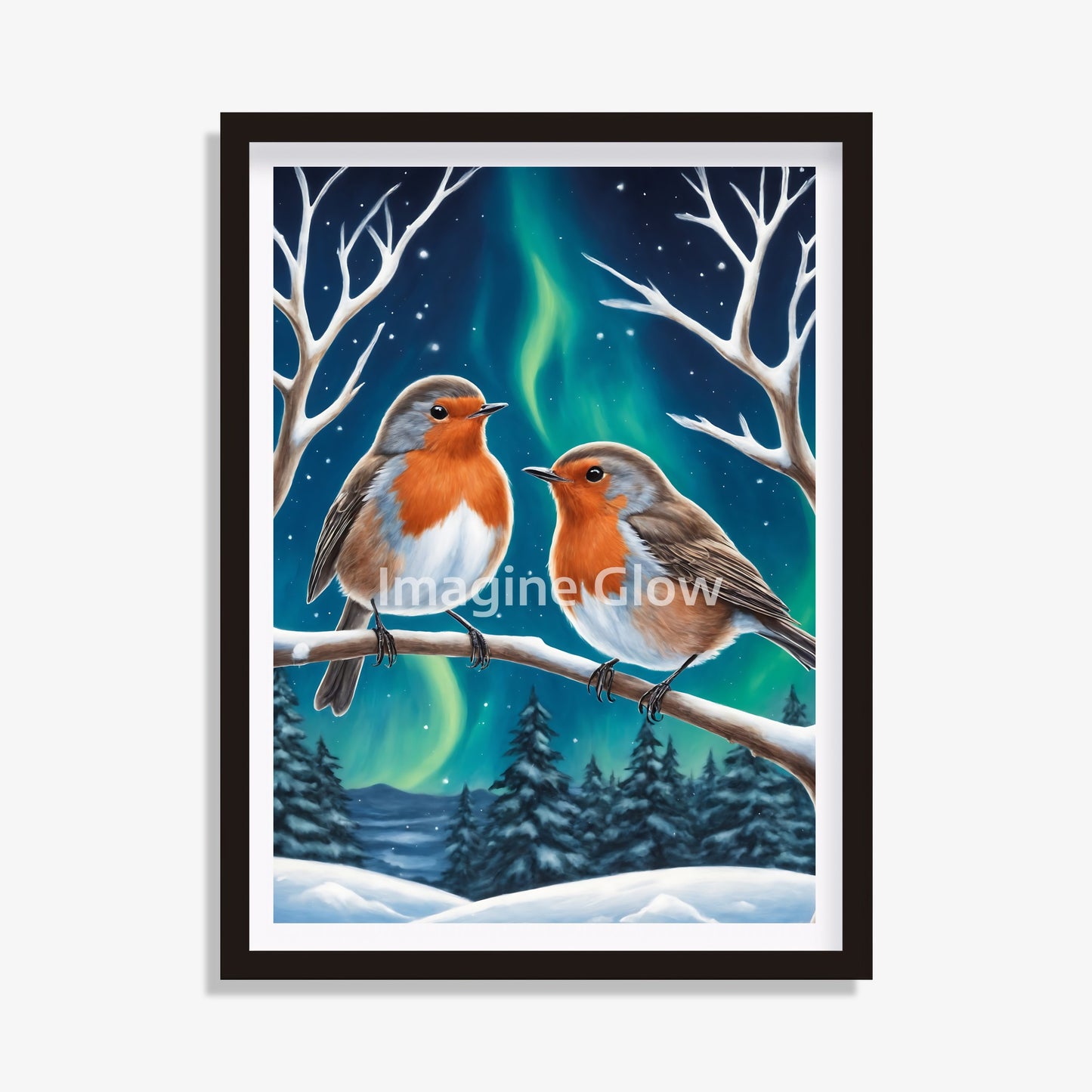 Robin Northern Light Aurora Borealis Scenery - Animal Wall Art