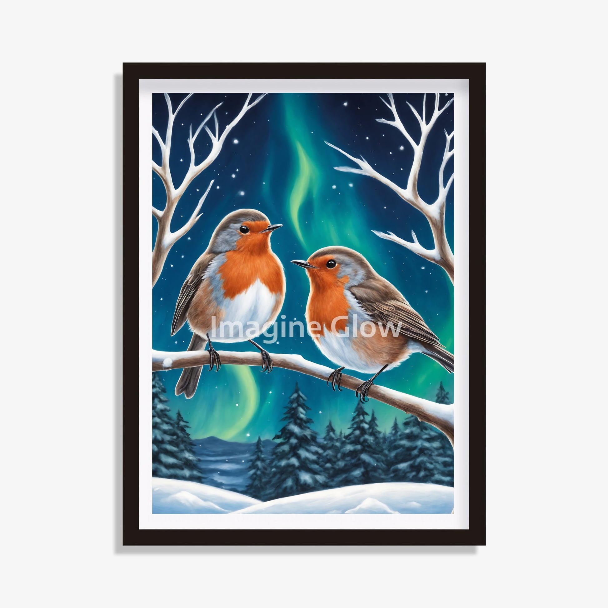 Robin Northern Light Aurora Borealis Scenery - Animal Wall Art