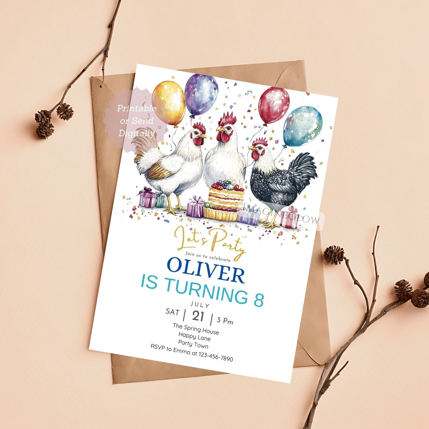 Farm animal birthday invite for boy
