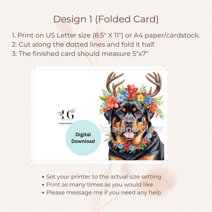 Rottweiler dog-themed Christmas card for festive greetings.