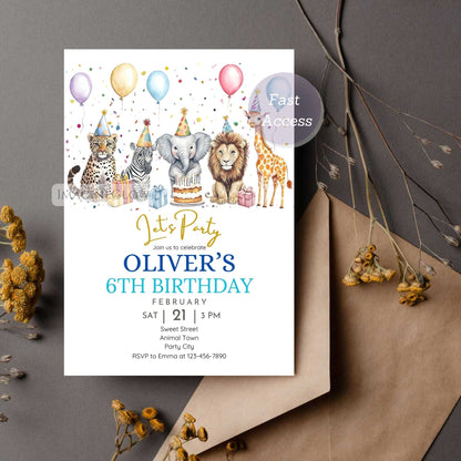 Jungle themed birthday party invitation for kids
