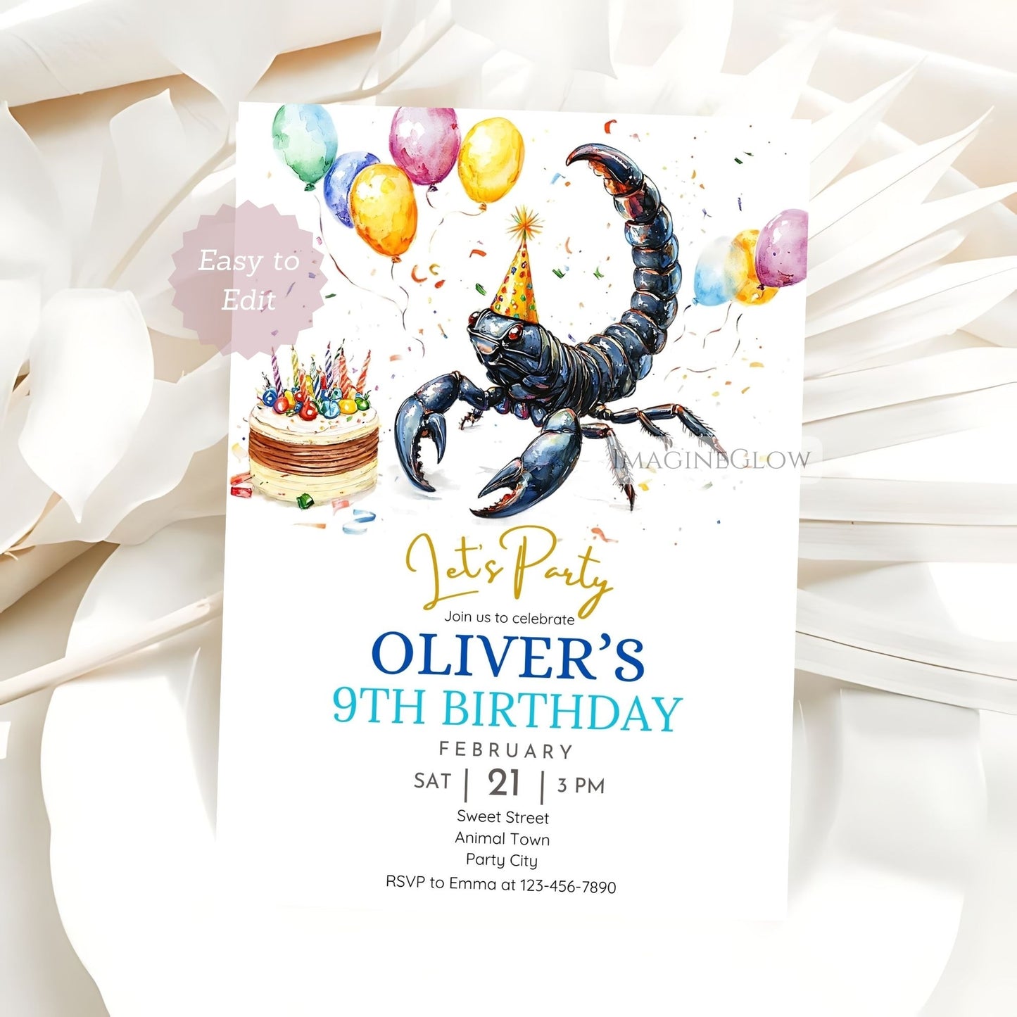 Desert scorpion birthday invitation design
