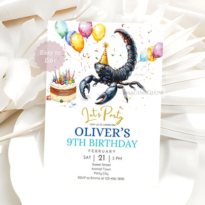 Desert scorpion birthday invitation design
