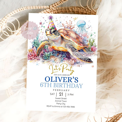 Under the sea editable birthday invitation
