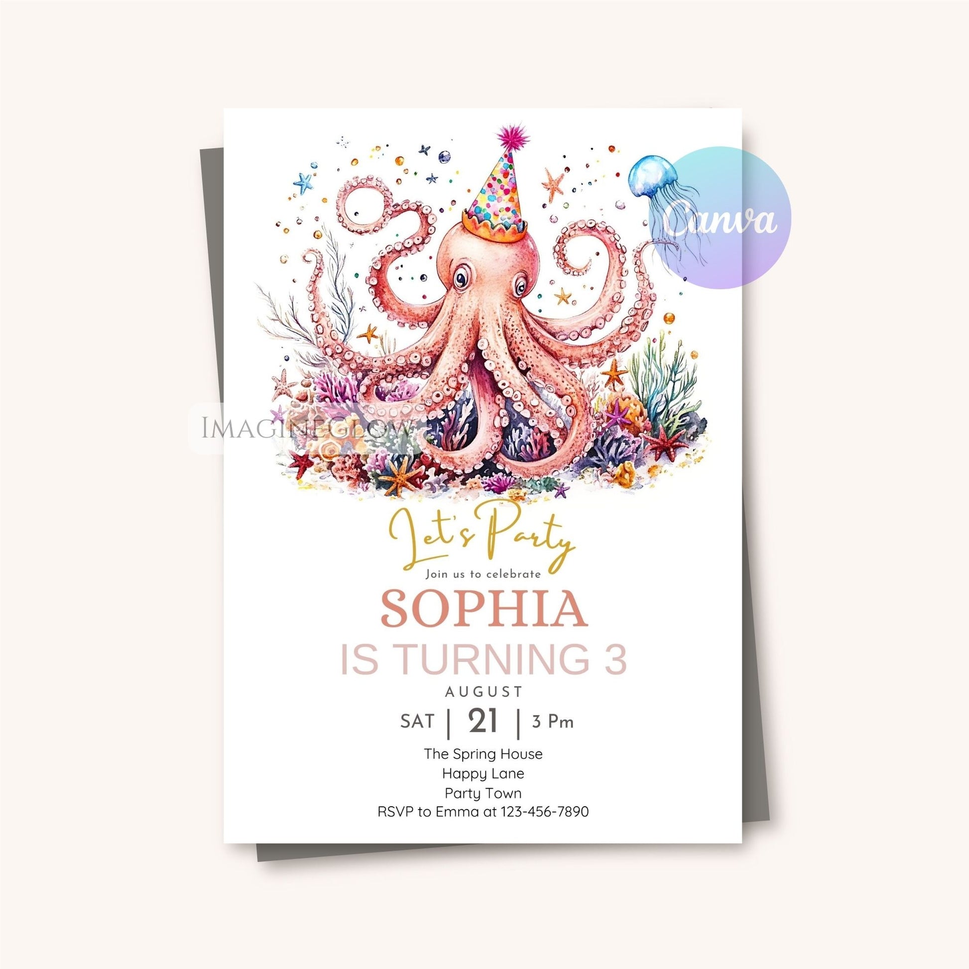 Digital octopus birthday invite for children
