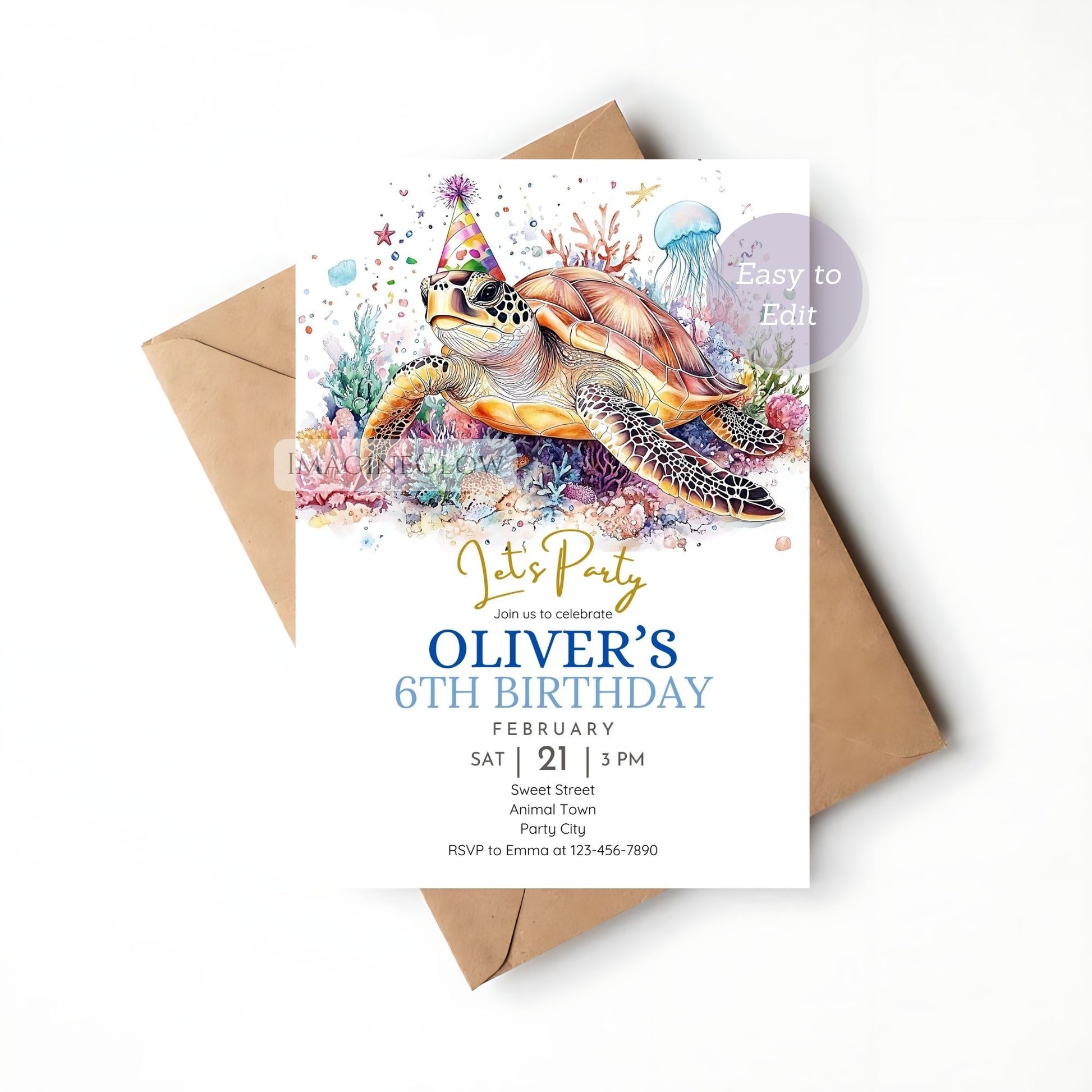 Fun sea turtle invite for ocean lovers