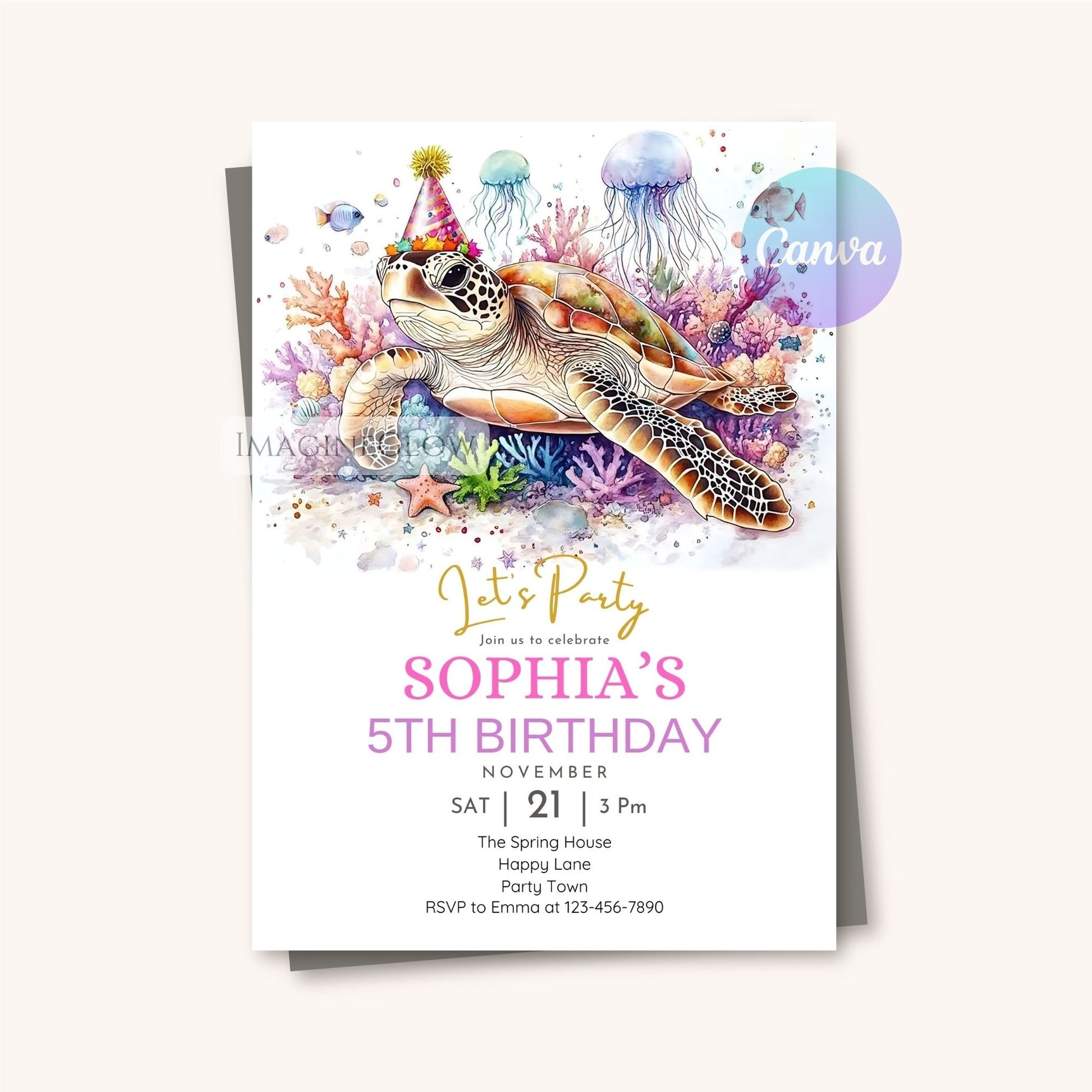 Cute sea turtle birthday card
Marine life birthday invite for children
