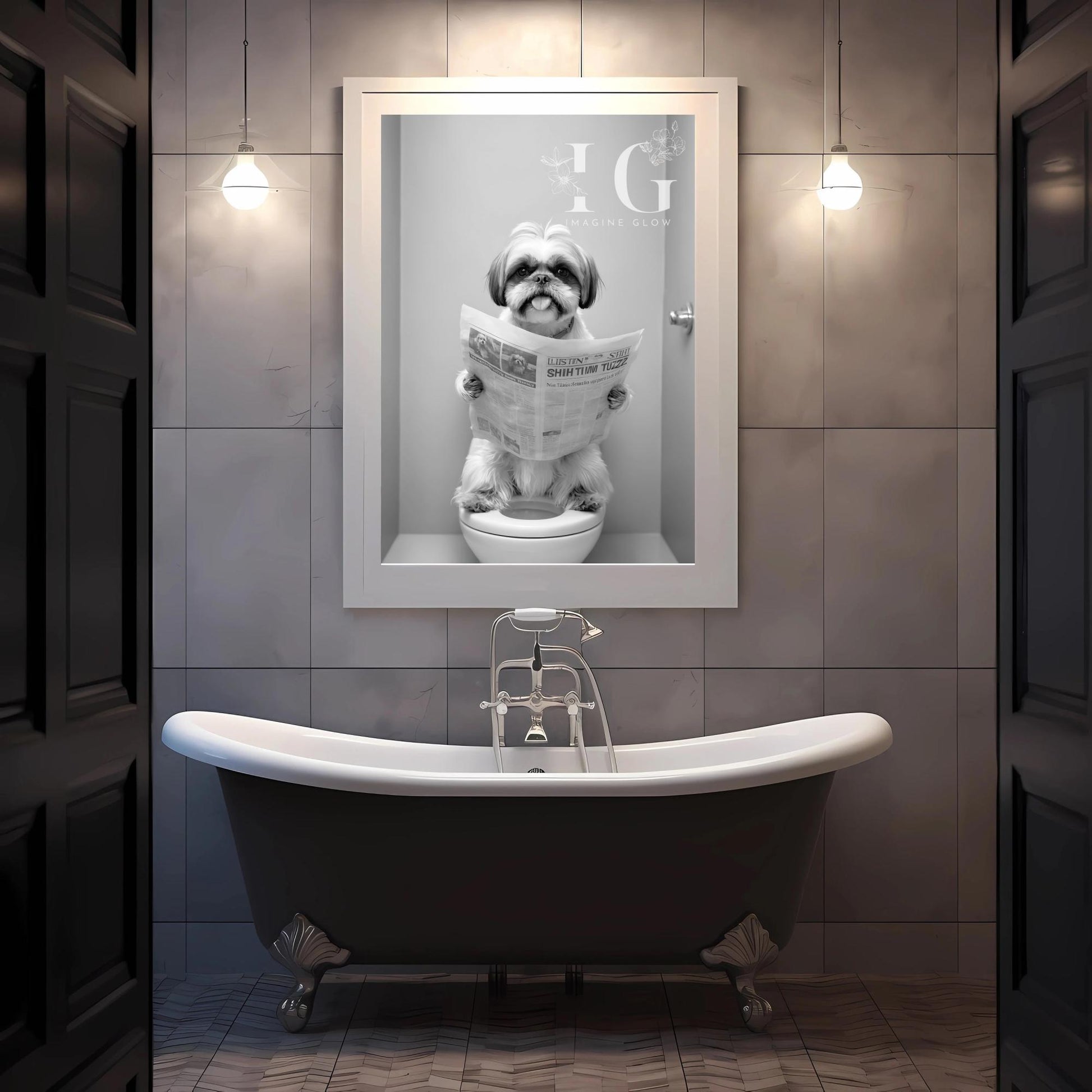 Shih Tzu Dog in Toilet - Funny Printable Bathroom Wall Art