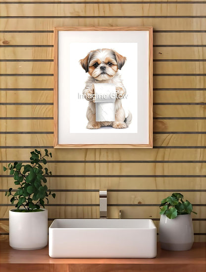 Funny Shih Tzu dog in toilet printable wall decor.