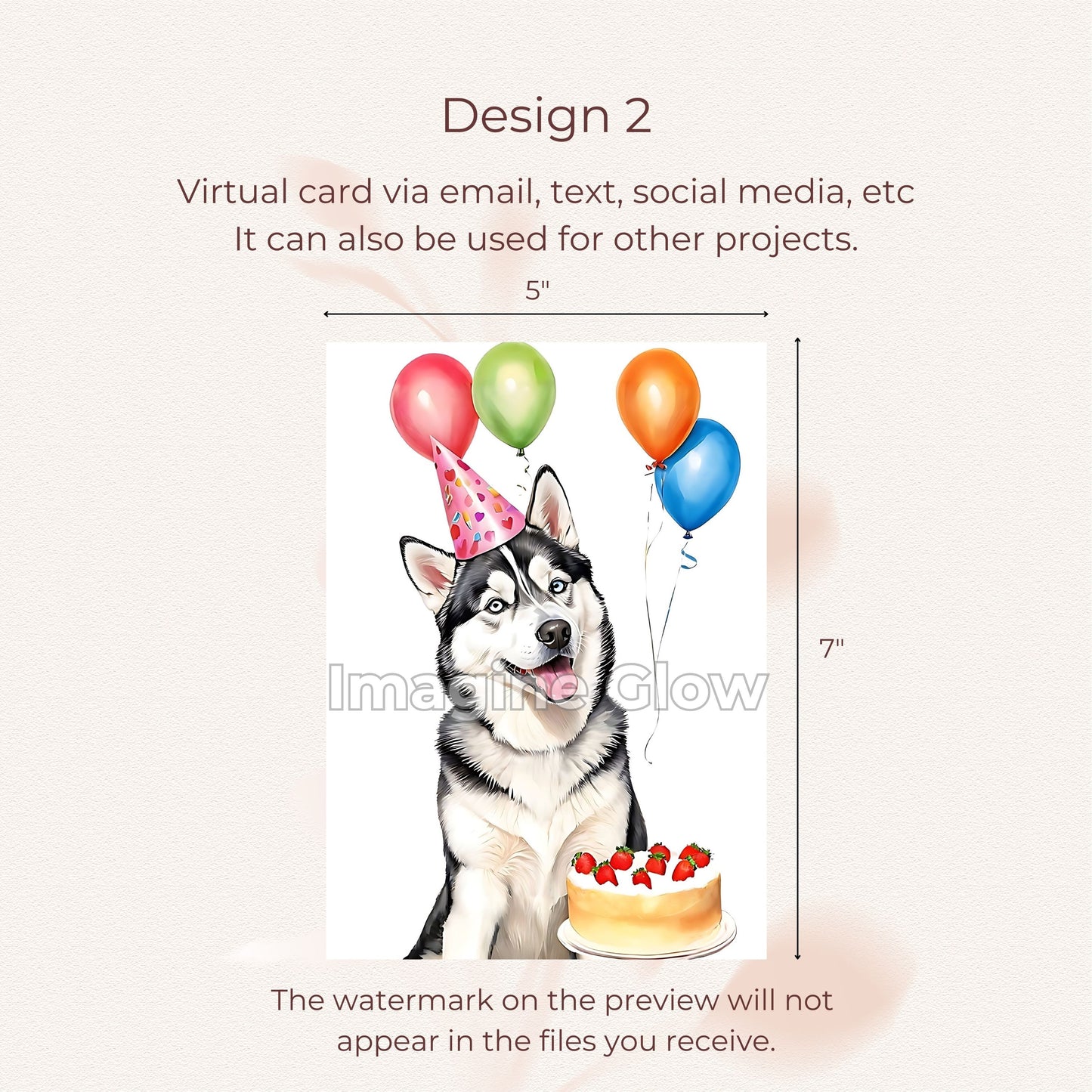 Siberian Husky birthday card with festive design.