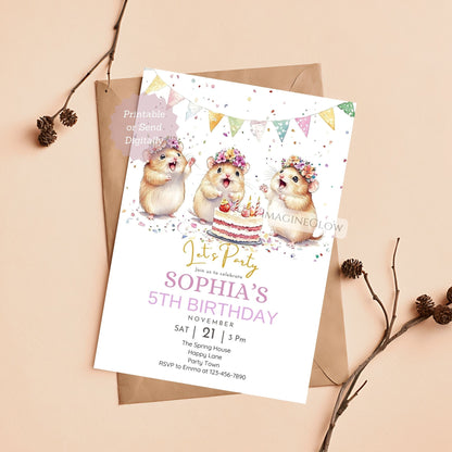 Hamster birthday invitation with cute mouse design


