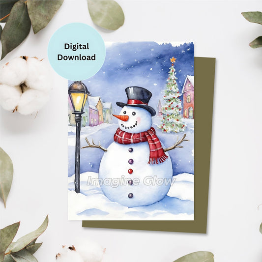 Snowman Christmas Card - Printable Festive Holiday Card
