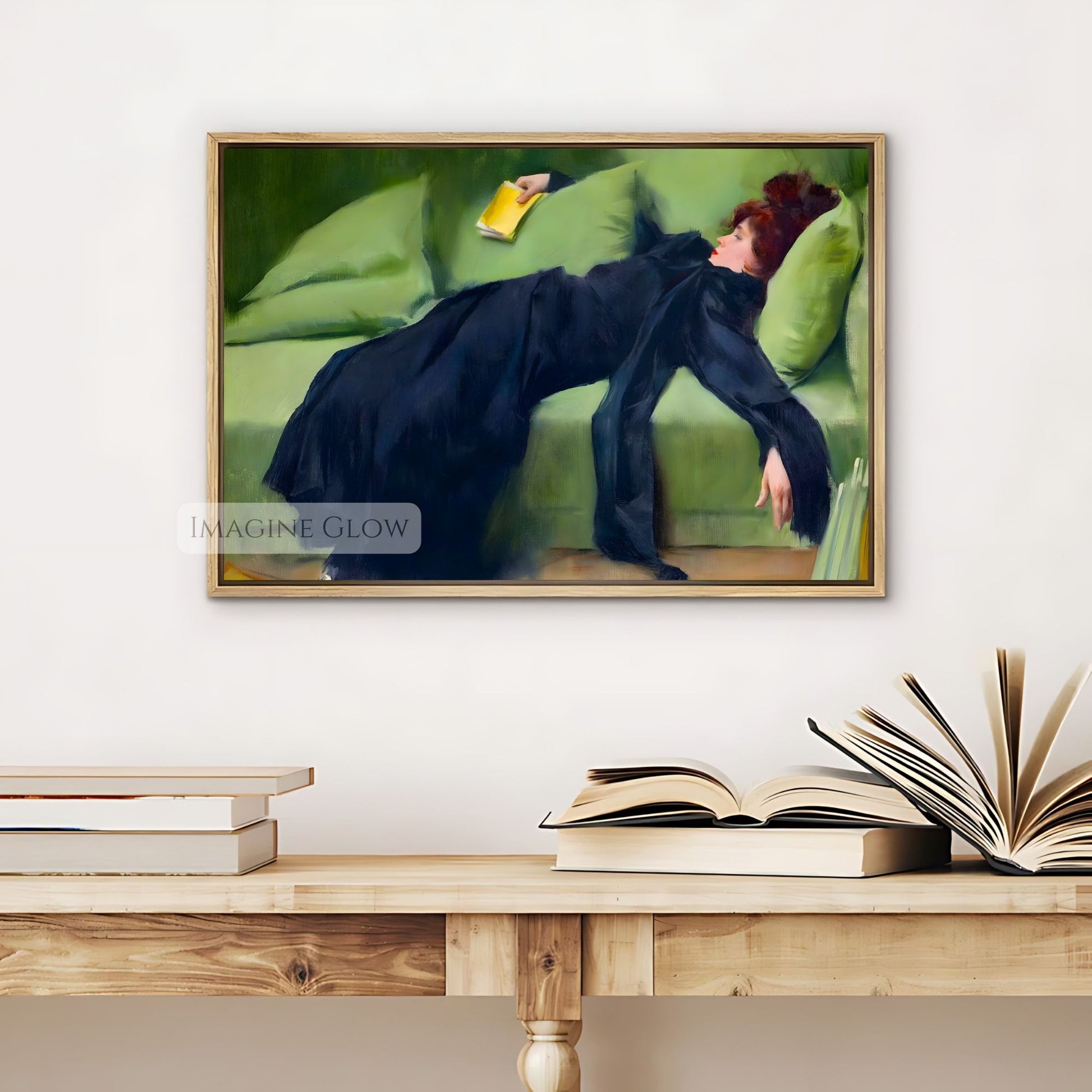 This stunning artwork portrays a graceful young woman in a moment of post-dance relaxation