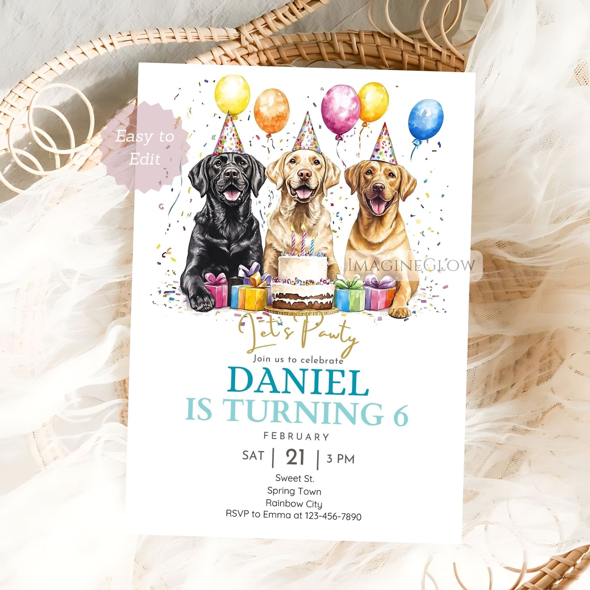 Three Labrador dogs birthday card design