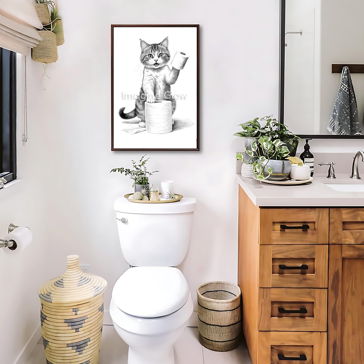 Printable Cat in Toilet artwork featuring a humorous bathroom design.