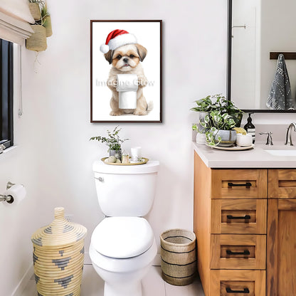 Fun and festive holiday decor featuring a Shih Tzu dog in a toilet, available as printable art.