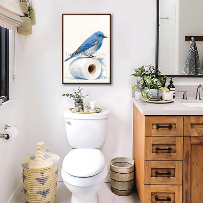 Playful bluebird in the toilet design for quirky bathroom decor.