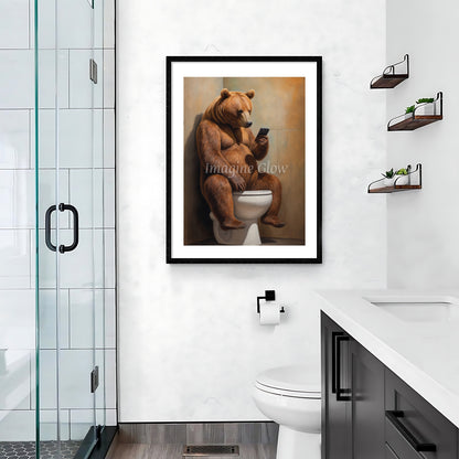 Humorous bear in toilet design for playful bathroom decor.