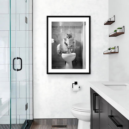 Printable Cat Reading Newspaper in Toilet artwork with a humorous twist.