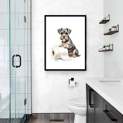 Quirky Schnauzer artwork perfect for bathroom or powder room decor