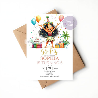 Moana Birthday Invitation - Tropical Island Luau Birthday Party Invite