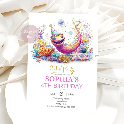 Fun and colorful eel birthday invite
