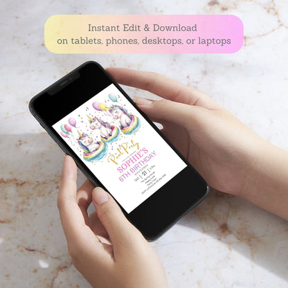 Whimsical unicorn pool birthday template
