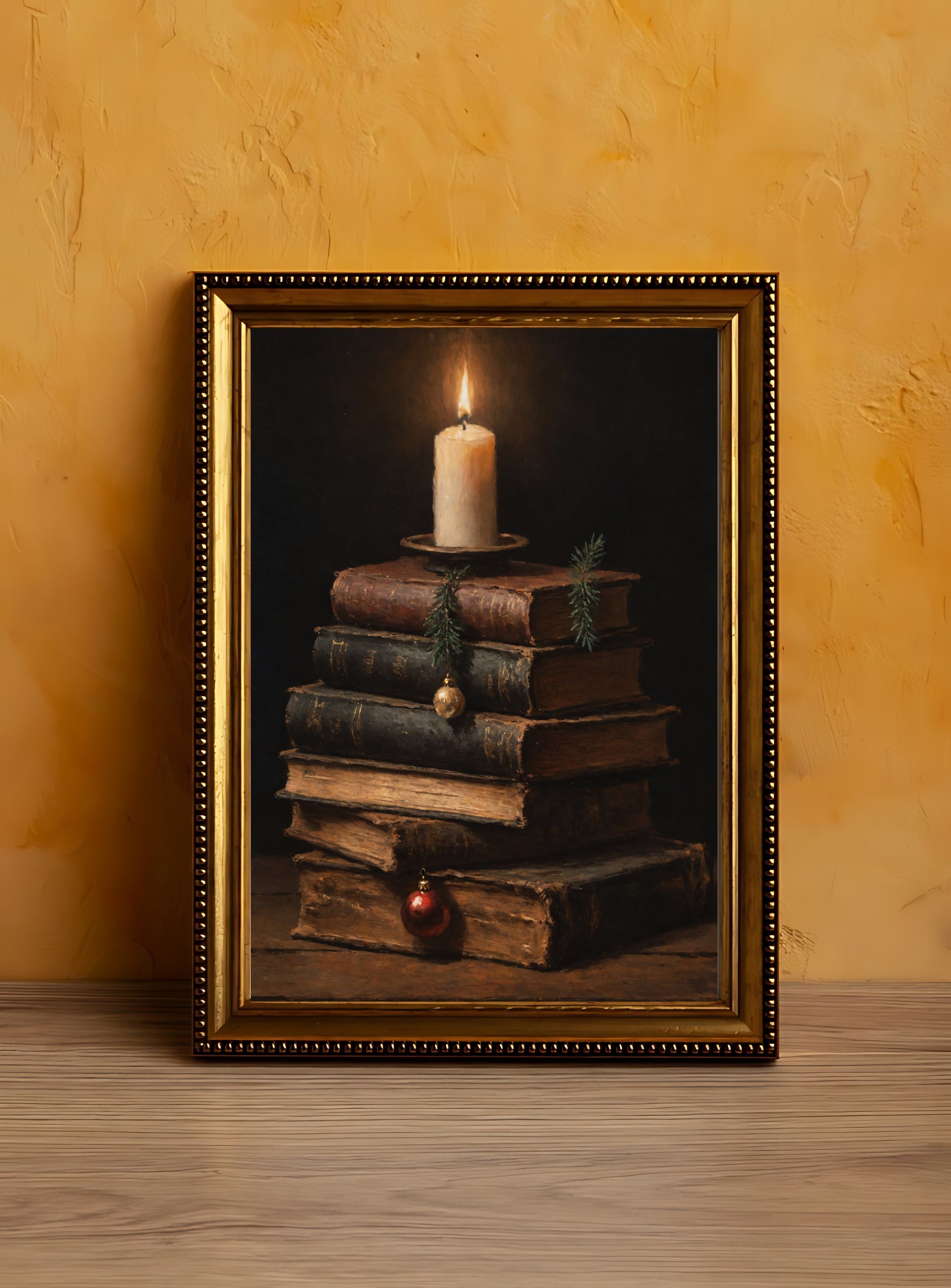 Festive printable art of rustic old books for adding charm to your holiday decor