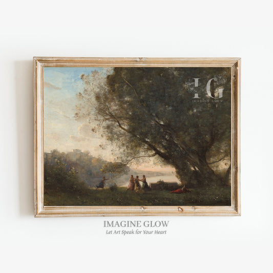 Printable vintage art of a woman dancing under a tree