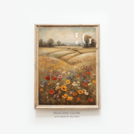 Timeless wildflower meadow artwork in vintage style for walls