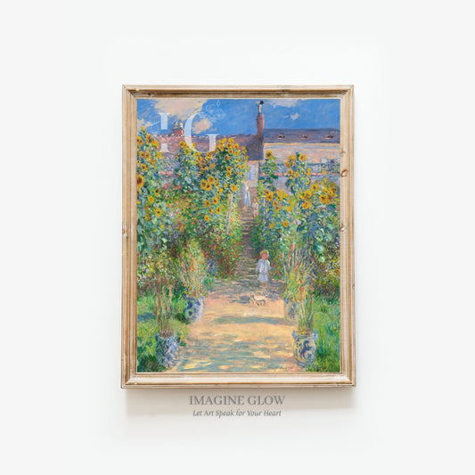 Antique-inspired landscape of a sunflower field for home decoration