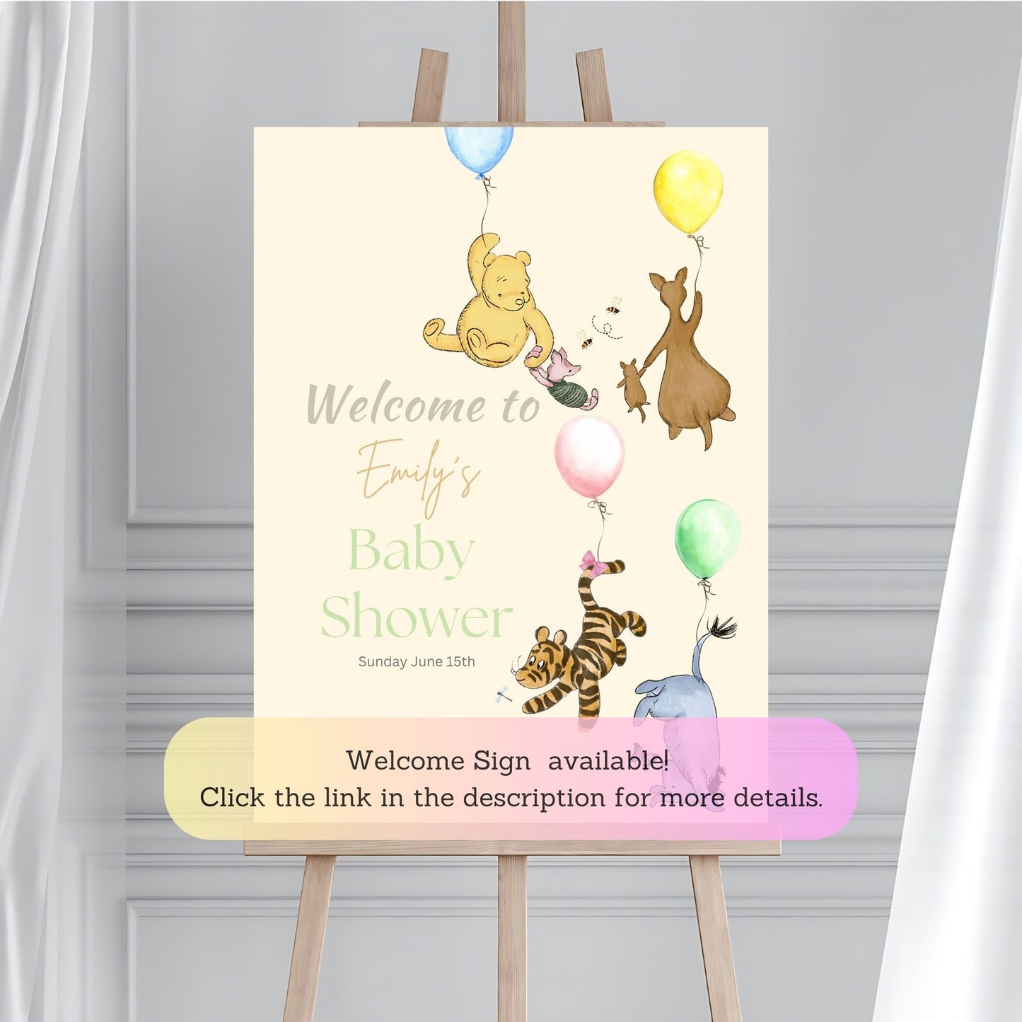 Winnie the Pooh Baby Shower Invitation - Balloon Party Invite