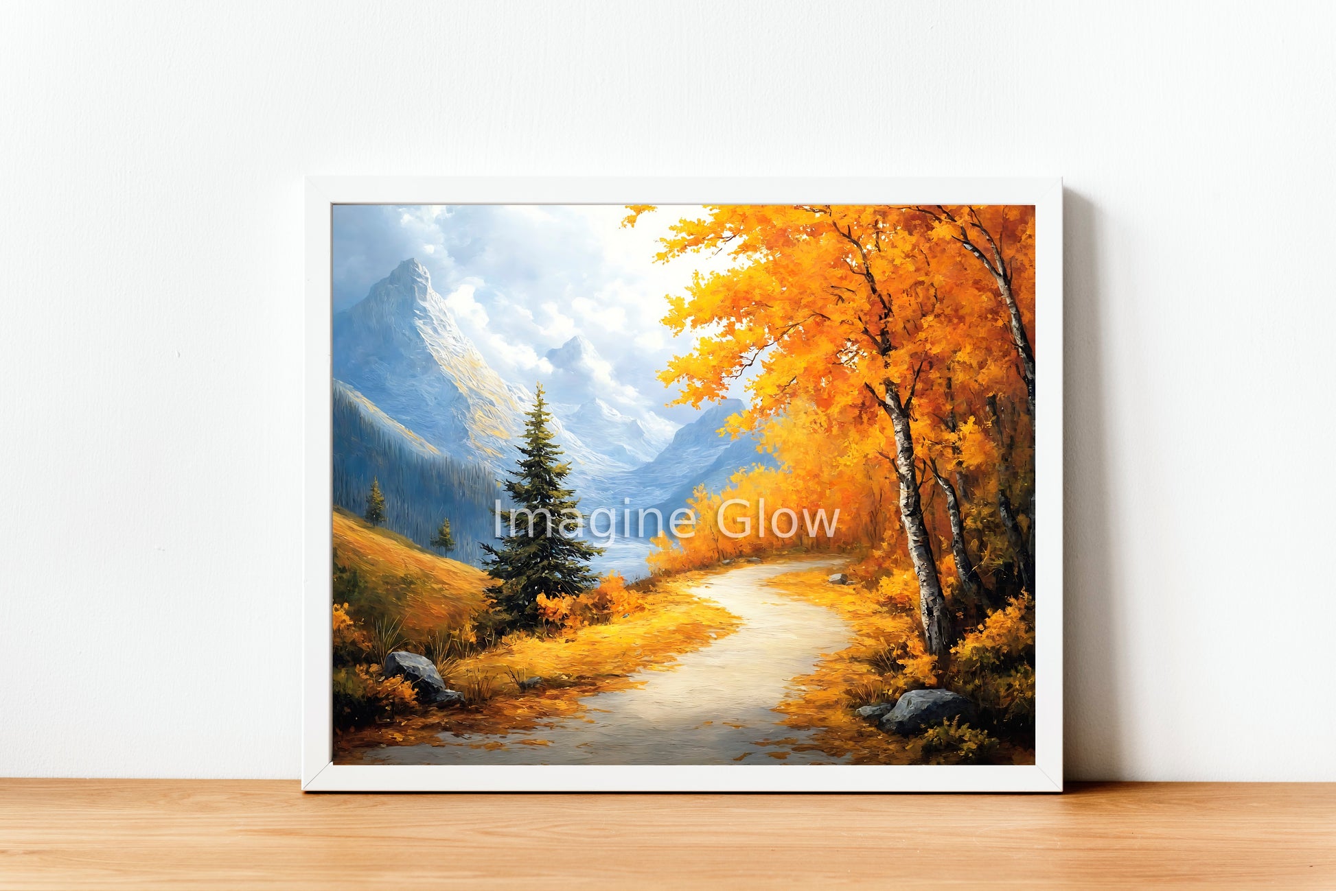 Mountain path in autumn colors for warm seasonal home decor