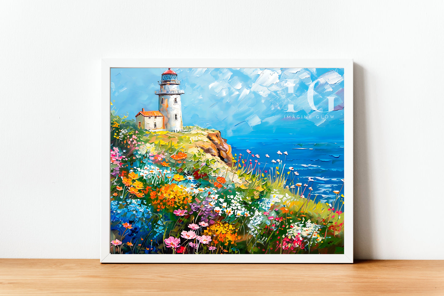 Lighthouse Art - Printable Coastal Wildflower Landscape Decor