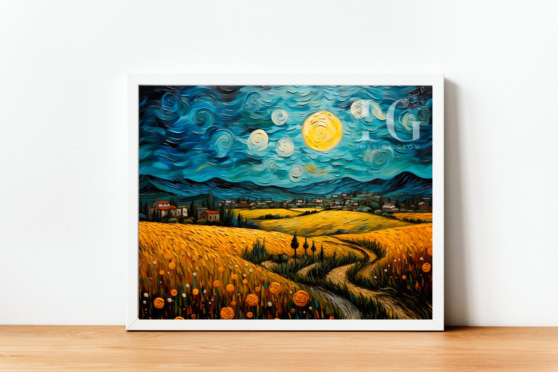 legant Van Gogh style full moon illustration for home decor