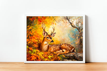 Fall forest scene with reindeer to add warmth to your space