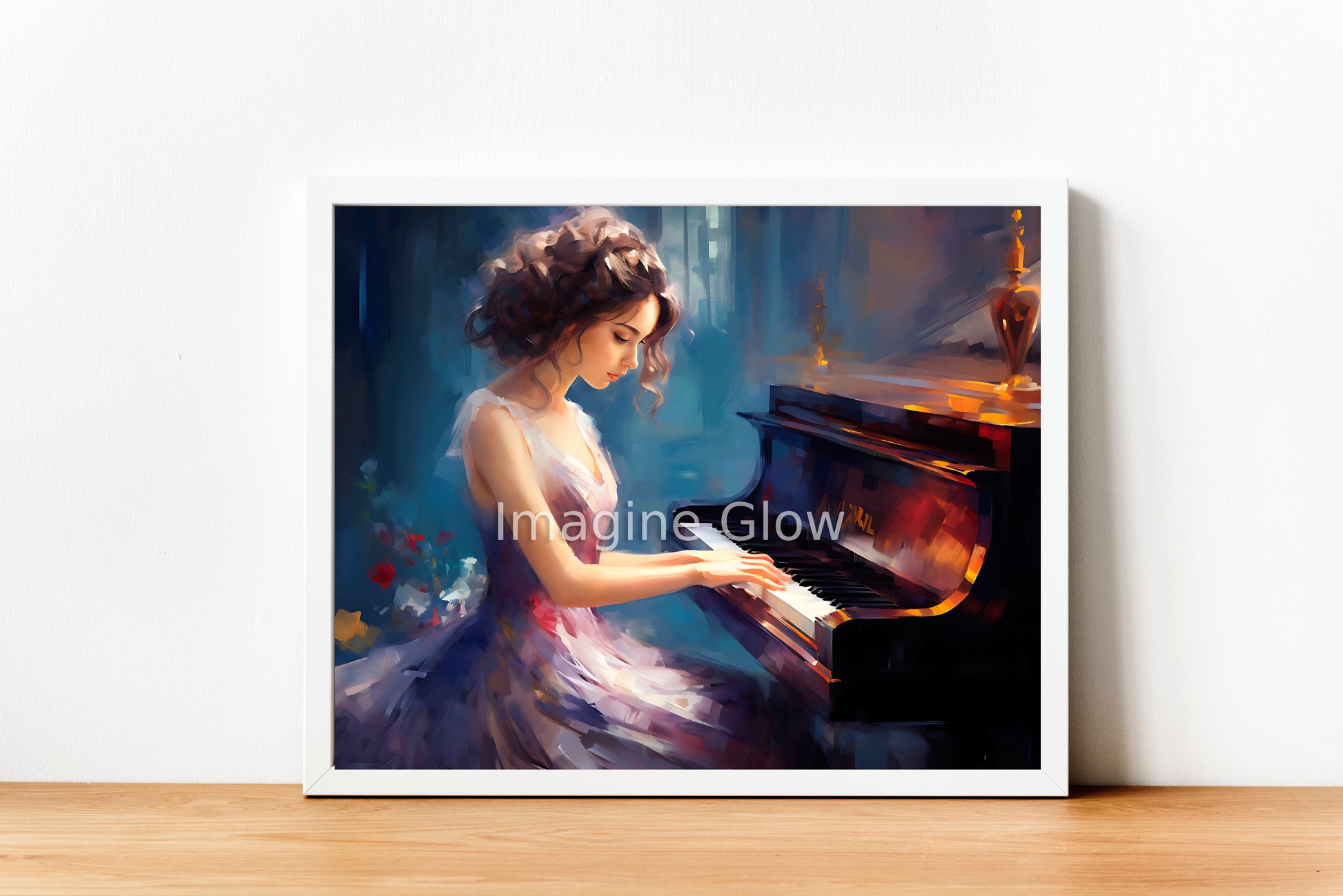 Graceful girl playing piano print for home music rooms