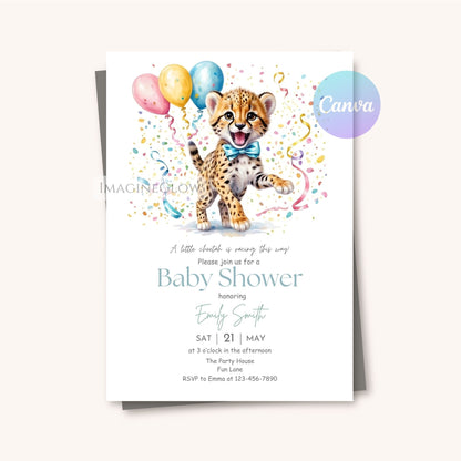Cute cheetah themed baby shower invite
