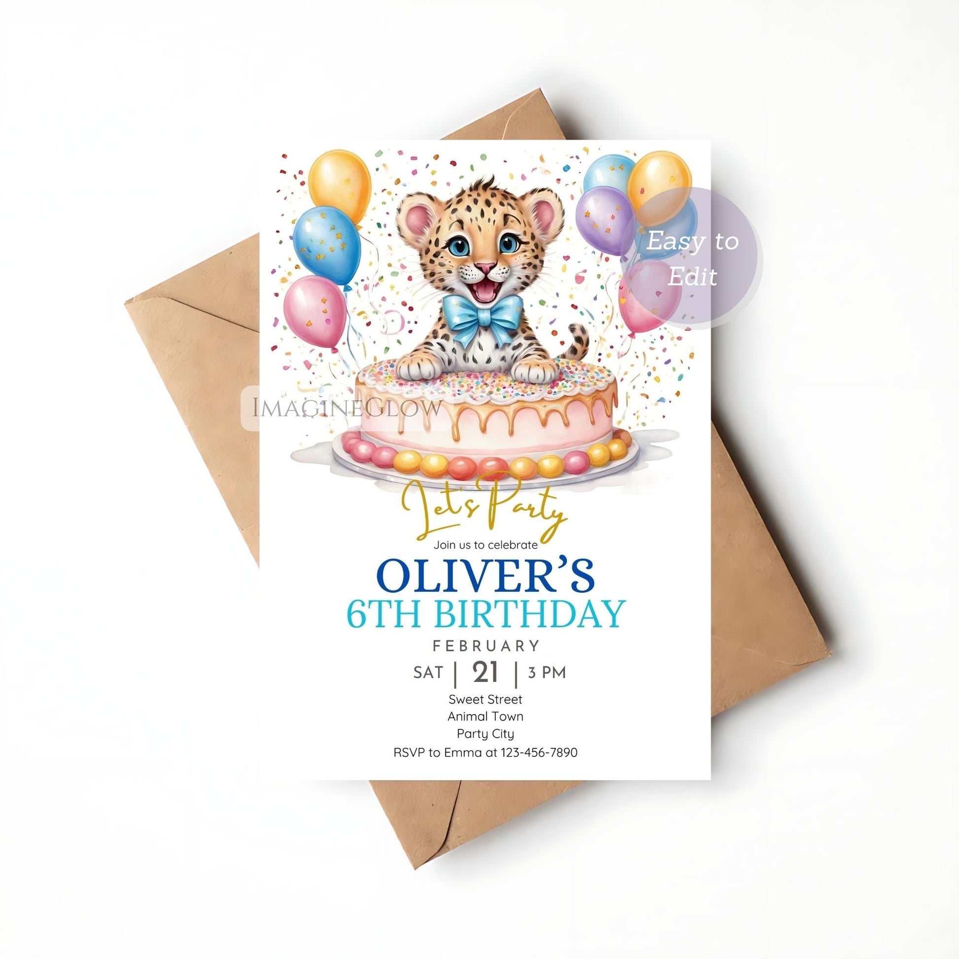 Leopard birthday invitation for boys
