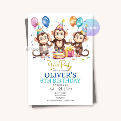 Monkey-themed party invitation for toddlers
